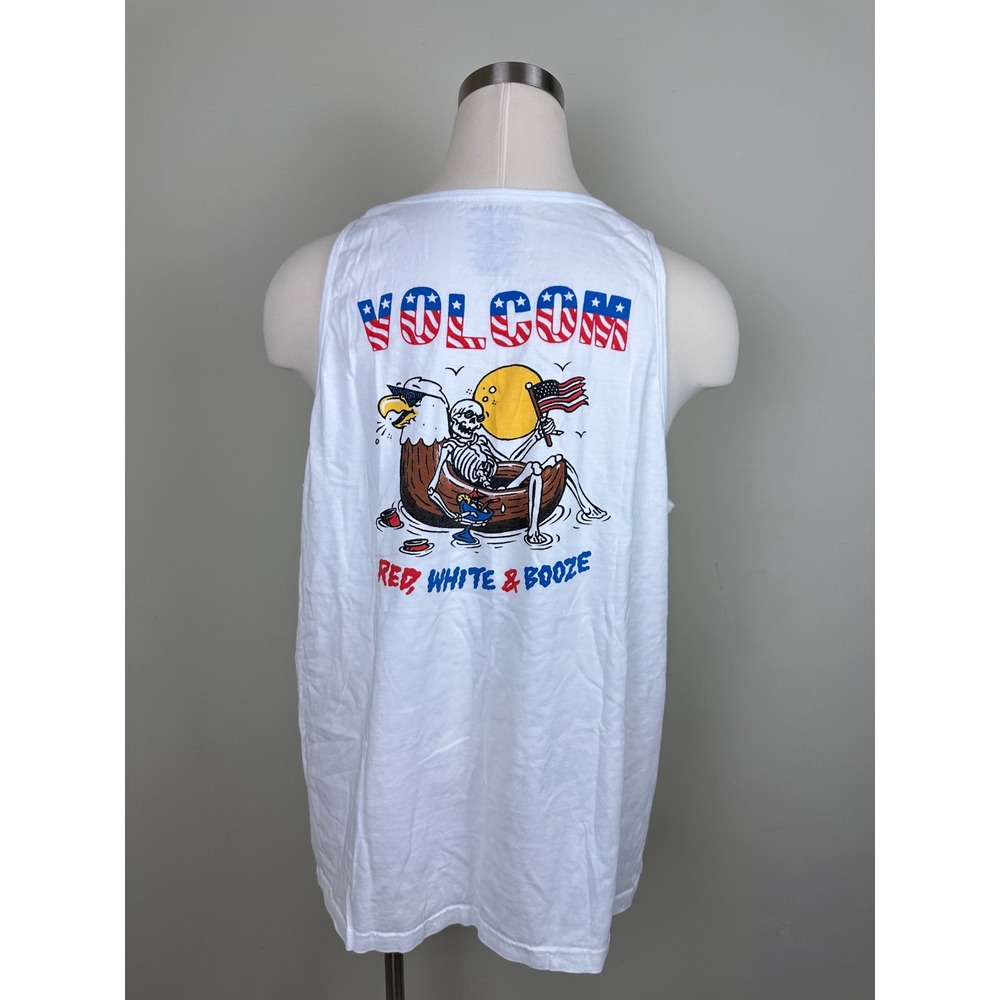 Vtg Volcom Freedom Eagle Tank Top XXL Skull USA Flag Red White Booze Graphic Tee